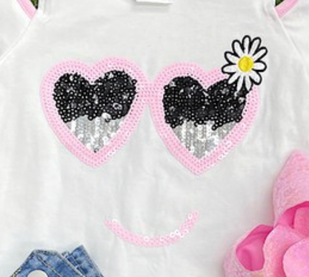 Infant White Top Sequin Hearts 12/18mo