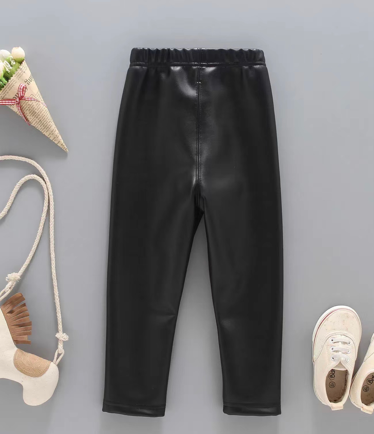 Girls Black Fleece Lined Faux Leather Pants