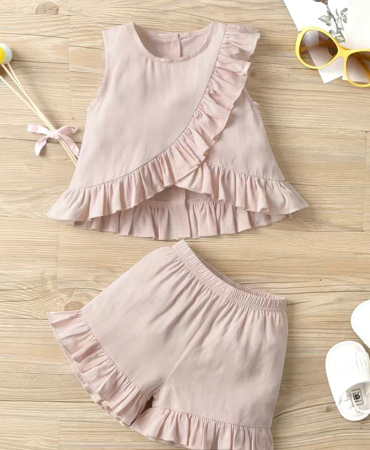 Infant Sleeveless Ruffle Top Shorts Set Pink