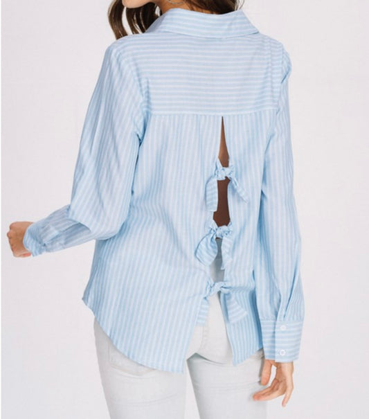 Blue Striped Top Bow Tie Back
