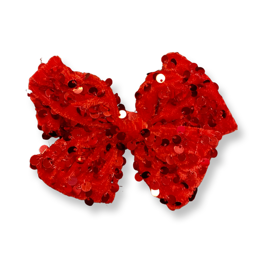 Girls Chunky Red Sequin Hair Bow